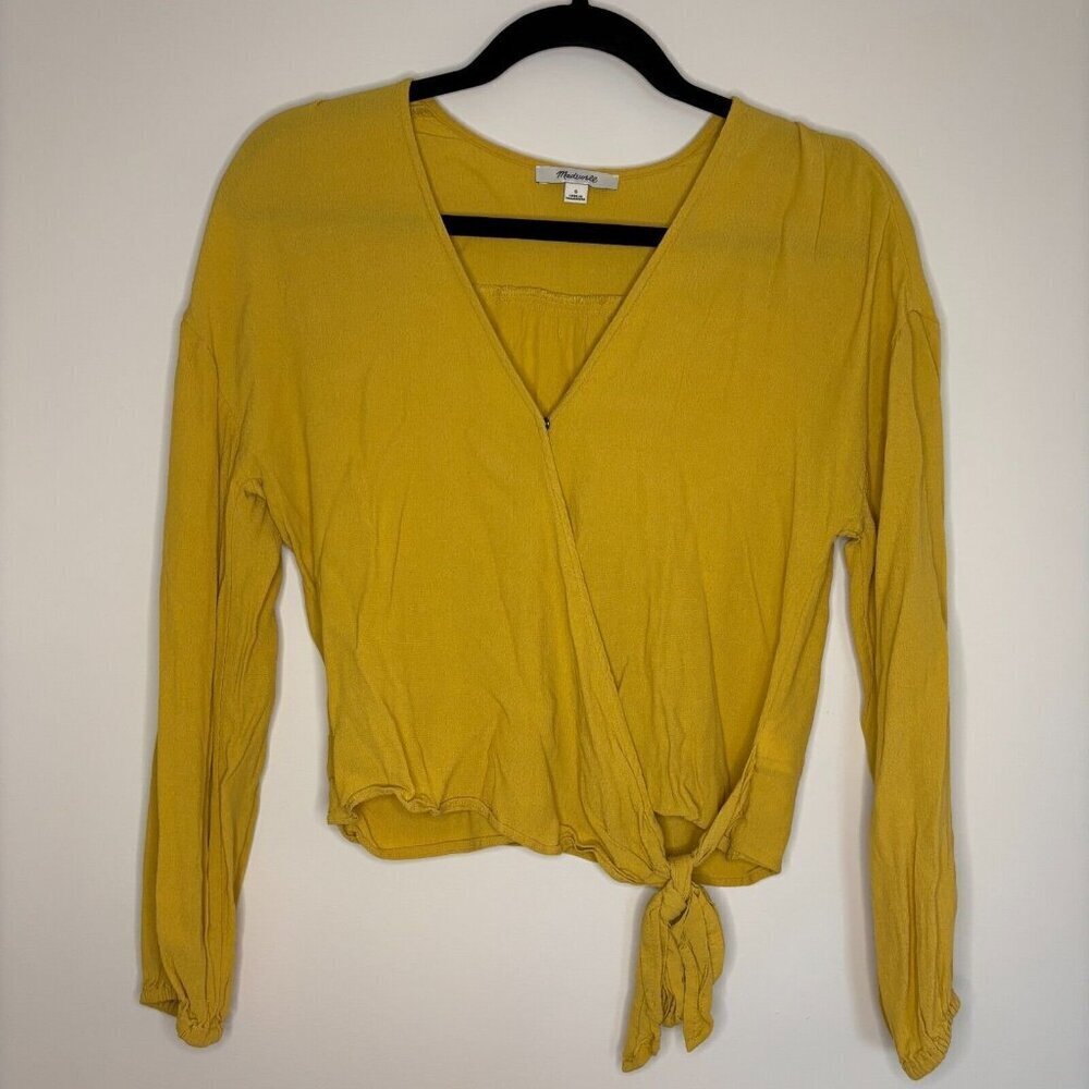 MADEWELL Raelynn Wrap Blouse V-Neck Greek Gold Front Tie Sz Small EUC